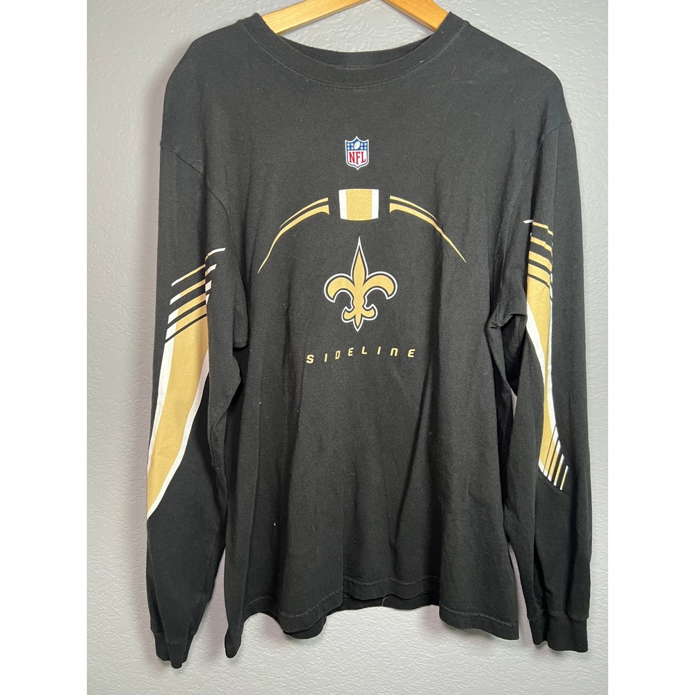 Reebok New Orleans Saints Sideline Long Sleeve Shirt Black Mens Large NFL Logo